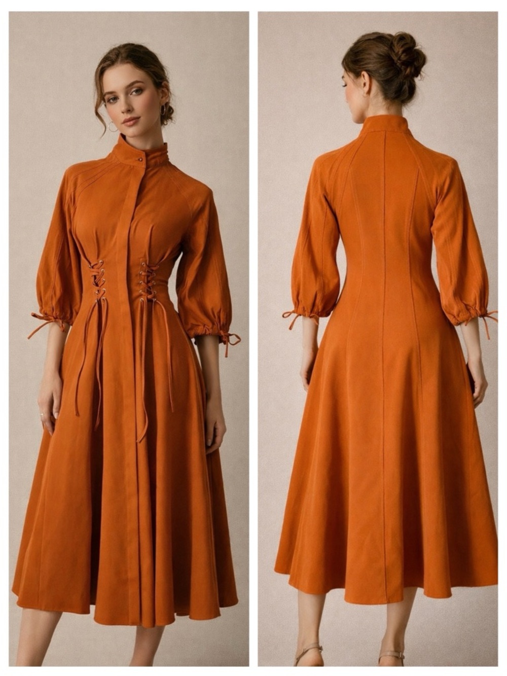 Rust Tie Accent Dress The Raetruda - Picture 1 of 14